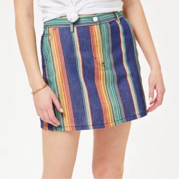 Tommy Jeans / Tommy Hilfiger Skirt Denim Striped Multicolored Mini Sz 26 - Picture 1 of 8